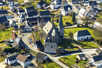 Aerial view, St. Martinus Catholic Church, St. Martinus Catholic Parish Office, Hellefeld, Sundern,
