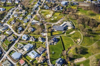 Aerial view, swimming pool sauna Haus des Gastes, Langscheid, Sundern, Sauerland, North