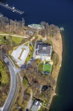 Aerial photo, DJH Youth Hostel Sorpesee, Langscheid, Sundern, Sauerland, North Rhine-Westphalia,