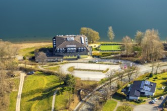 Aerial photo, DJH Youth Hostel Sorpesee, Langscheid, Sundern, Sauerland, North Rhine-Westphalia,
