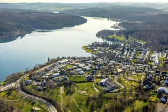 Aerial view, overview Langscheid, Sorpesee, Langscheid, Sundern, Sauerland, North Rhine-Westphalia,