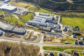 Aerial view, roadway renewal Stemeler Straße - Am Hölzchen, Stemel, Sundern, Sauerland, North