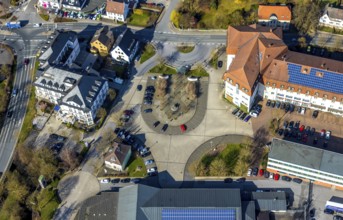Aerial view, city administration, town hall, town hall square, Sundern, Sauerland, North