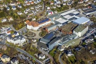 Aerial view, city administration, town hall, town hall square, Sundern, Sauerland, North