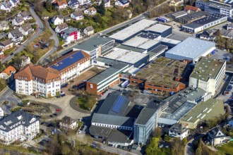 Aerial view, city administration, town hall, town hall square, Sundern, Sauerland, North