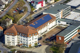 Aerial view, city administration, town hall, town hall square, Sundern, Sauerland, North