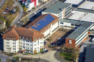 Aerial view, city administration, town hall, town hall square, Sundern, Sauerland, North