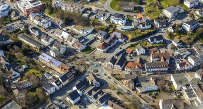 Aerial view, roundabout Settmeckestraße / Hauptstraße / Grünewaldstraße, Sundern, Sauerland, North