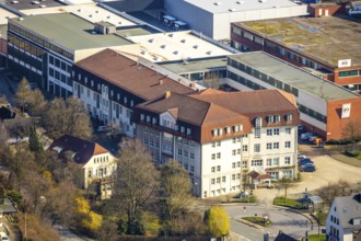 Aerial view, city administration, town hall, town hall square, Sundern, Sauerland, North