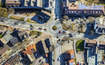 Aerial view, roundabout Settmeckestraße / Hauptstraße / Grünewaldstraße, Sundern, Sauerland, North