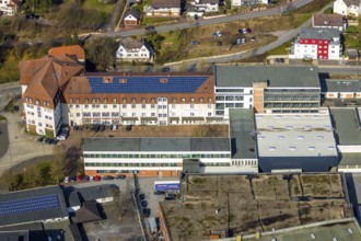Aerial view, city administration, town hall, town hall square, Sundern, Sauerland, North