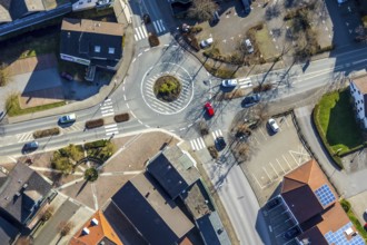 Aerial view, roundabout Settmeckestraße / Hauptstraße / Grünewaldstraße, Sundern, Sauerland, North