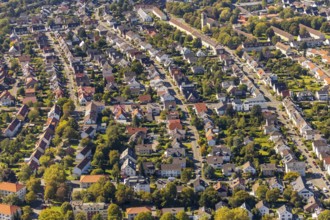 Aerial view, residential area south-west, Church of St. Elisabeth, city centre, Paderborn,