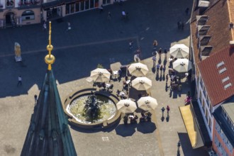 Aerial view, town hall fountain, town hall square, Paderborn, East Westphalia-Lippe, OWL, North