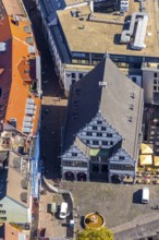 Aerial view, town hall, town hall square, town hall fountain, Paderborn, Ostwestfalen-Lippe, OWL,