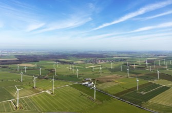 Aerial view, wind turbines on the B55 federal road, Warstein, North Rhine-Westphalia, Germany
