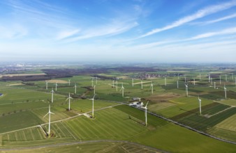 Aerial view, wind turbines on the B55 federal road, Warstein, North Rhine-Westphalia, Germany