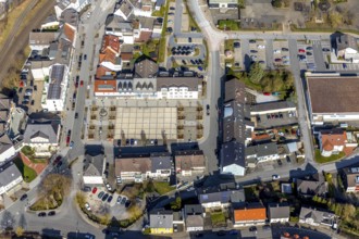 Aerial view, Wilkeplatz, shopping centre, Belecke district, Warstein, North Rhine-Westphalia,