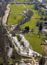 Aerial view, Wappenbaum memorial park, river Wester, flood, Warstein, North Rhine-Westphalia,