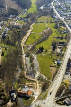 Aerial view, Wappenbaum memorial park, Stütings Mühle, River Wester, flood, Warstein, North