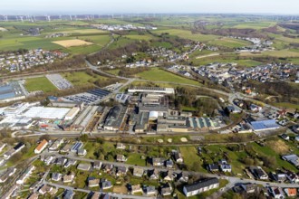 Aerial view, Belecke-West industrial estate, Max-Planck-Straße, Warstein, North Rhine-Westphalia,