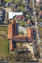 Aerial view, Warstein estate farm, Hexenhäuschen kindergarten, Warstein, North Rhine-Westphalia,