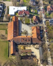 Aerial view, Warstein estate farm, Hexenhäuschen kindergarten, Warstein, North Rhine-Westphalia,