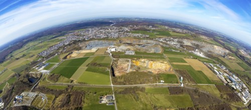 Aerial view, quarries in Warstein, fisheye, fisheye image, Warstein, North Rhine-Westphalia,