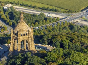 Aerial photograph, Kaiser Wilhelm Monument, Barkhausen, Porta Westfalica, OWL, Ostwestfalen-Lippe,