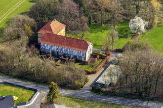 Aerial view, Haus Hilbeck, manor house, former moated castle, Werl, North Rhine-Westphalia, Germany