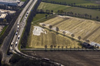 Aerial photograph, flooded meadow area, arable land, near Hammer Straße industrial estate, Werl,