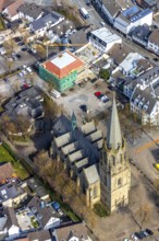 Aerial view, St. Pankratius Catholic Parish Church, Dr.-Segin-Platz construction site, Warstein,
