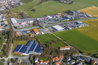 Aerial view, Soester Straße industrial estate, Hellweg DIY store, Werl, North Rhine-Westphalia,