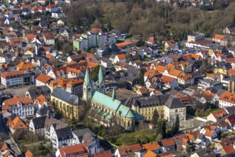 Aerial view, pilgrimage basilica, Klosterstraße, old pilgrimage church, Franciscan monastery, Werl,