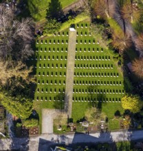 Aerial view, park cemetery, Canadian part of the cemetery, Werl, North Rhine-Westphalia, Germany