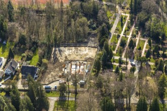 Aerial view, park cemetery, building area on the street Hinter dem cemetery, Werl, North