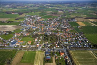 Aerial view, view of Westönnen, meadows and fields, Werl, North Rhine-Westphalia, Germany
