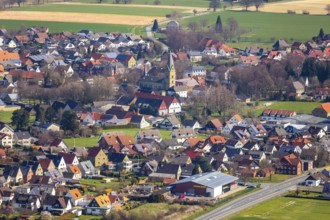 Aerial view, residential area, St. Cäcilia Westönnen Catholic Church, Werl, North Rhine-Westphalia,