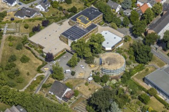 Aerial view, renovation of the ruins of the former electoral town palace, Ursulinen-Gymnasium,