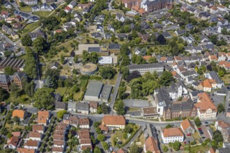 Aerial view, renovation of the ruins of the former electoral town palace, Ursulinen-Gymnasium,