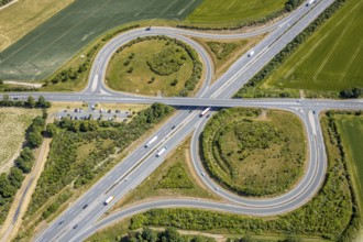 Aerial view, motorway A44 junction 55 Werl-Süd, car park Werl-Süd, federal road B516, Neheimer
