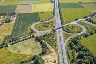 Aerial view, motorway A44 junction 55 Werl-Süd, car park Werl-Süd, federal road B516, Neheimer