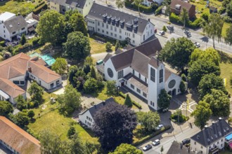 Aerial view, St Peter's Catholic Church, St Peter's Kindergarten, Werl, Soester Börde, North