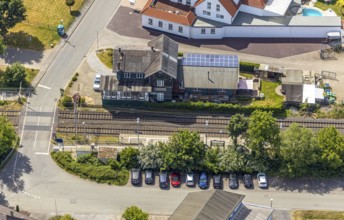 Aerial view, Westönnen railway station, Westönnen, Werl, Soester Börde, North Rhine-Westphalia,