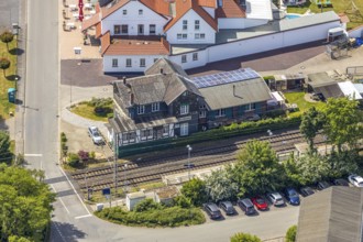 Aerial view, Westönnen railway station, Westönnen, Werl, Soester Börde, North Rhine-Westphalia,