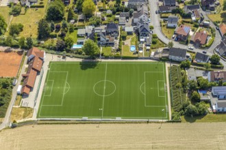 Aerial view, football pitch artificial turf, RW Westönnen, Westönnen, Werl, Soester Börde, North