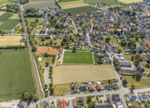 Aerial view, sports facility, sports field, football pitch, artificial turf, tennis courts SV Rot