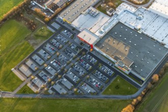 Aerial view, Processionsweg industrial estate, Möbel Turflon, car parks, Werl, North
