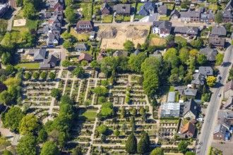 Aerial view, construction site, cemetery, Rees, Lower Rhine, North Rhine-Westphalia, Germany, DE,