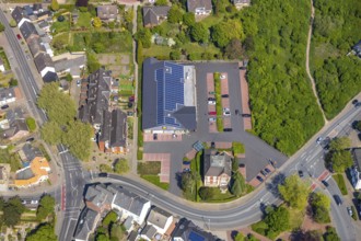 Aerial view, Lidl Discounter, shopping centre, Rees, Lower Rhine, North Rhine-Westphalia, Germany,
